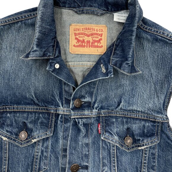 Levi's Denim Jean Blue Trucker Vest Jacket Men's Size Large - Picture 2 of 10
